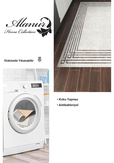 Dekoreko Kaymaz Taban Djt Mutfak Halısı Yıldız Deri Modern M5142 Bej