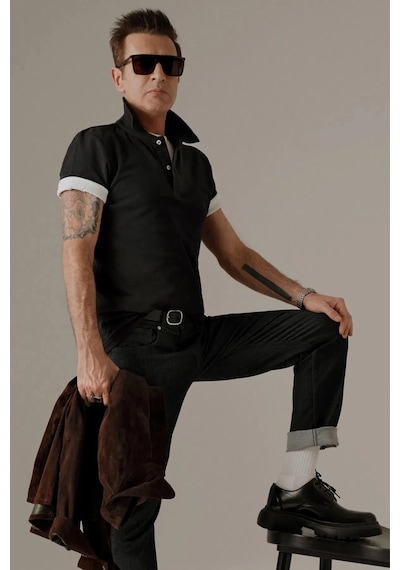 D's Damat Ds Damat Regular Fit Siyah Pike Dokulu %100 Pamuk Kıvrılmaz Polo Yaka Nakışlı T-shirt 4HC14ORT51000 Siyah