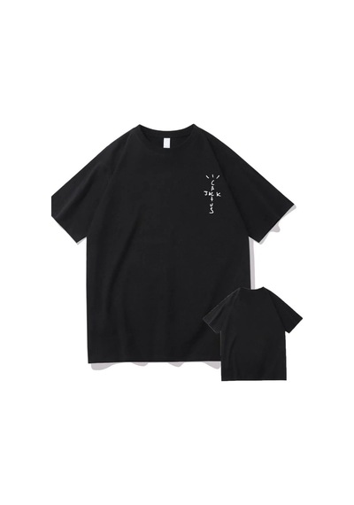 Flood Of Style Erkek Siyah Cactus Jack Baskılı Oversize Bisiklet Yaka Tshirt
