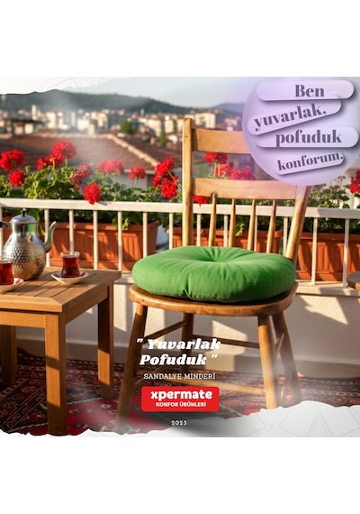 Pofuduk Yuvarlak Sandalye Minderi Mutfak, Balkon, Bahçe Dekoratif Oturma Minderi Yumuşak Dolgu Yeşil