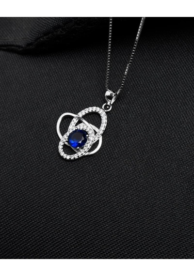 Brezza Lusso Jewelry  Diamond Serisi Safir Tektaş Girdap Stylish/night Gümüş Kadın Kolye 45 CM 45 CM