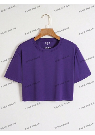 Flood Of Style Crop Ckod-232913 Katı Düşük Omuz Kısa Mor