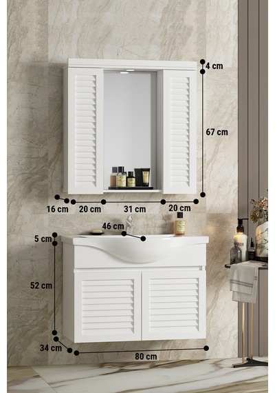 Lilyum 80 Cm Beyaz Mdf Panjurlu Asma Banyo Dolabı Takımı Beyaz Lilyum 80 Cm Beyaz Mdf Panjurlu Asma Banyo Dolabı Takımı Beyaz