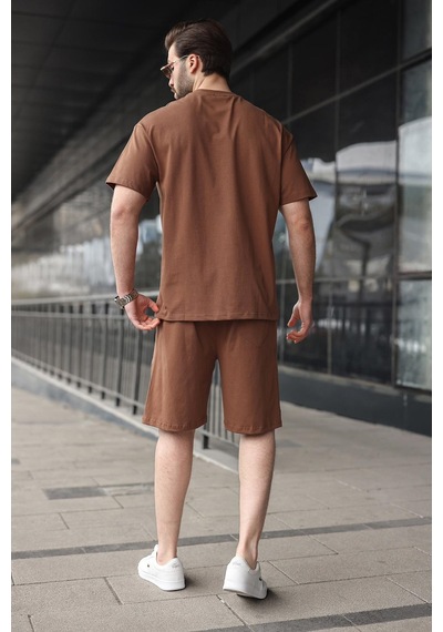 Kahverengi Erkek Şort T-shirt Takım E7347