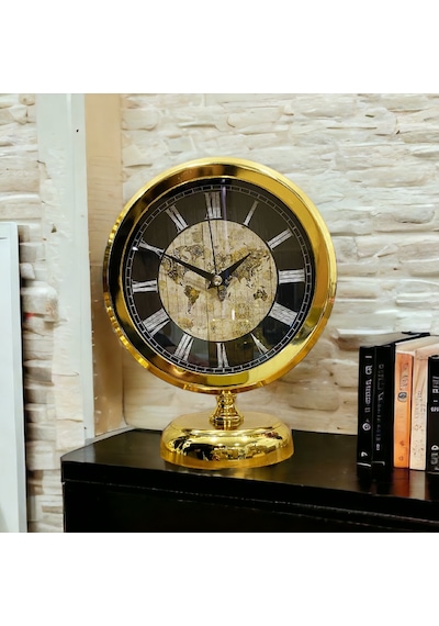 Gold Parlak Metal Ofis Salon Otel Masa Saati B10