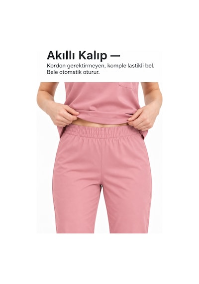 Pembe Kadın Hemşire Ve Doktor Forması V Yaka Rahat Kesim Boru Paça Alt Üst Takım Pembe