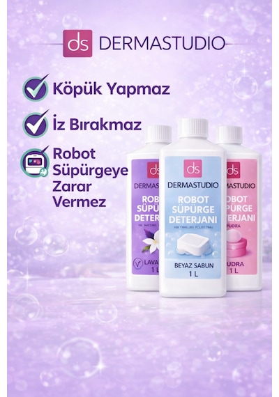 Robot Supurge Deterjani Seti 3 X 1 Litre Lavanta Beyaz Sabun Pudra 3'lü Set