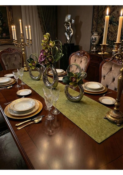 Linen Baskılı Pamuk Keten Haki Runner 40x140 Cm 948 Çok Renkli