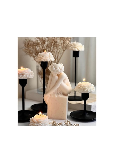 Dekoratif Beyaz Renk Şakayık Gül 3 Lü Gül 7x7 Cm Modern Dekoratif Soy Mum Tüm Renkelr