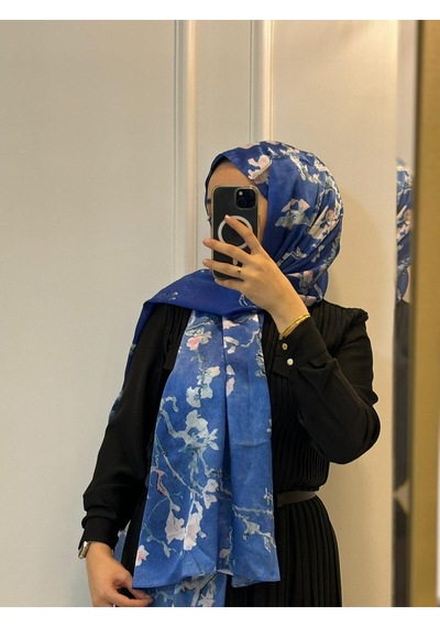 Van Gogh Çiçek Açan Badem Ağacı Art İpek Şal Mavi