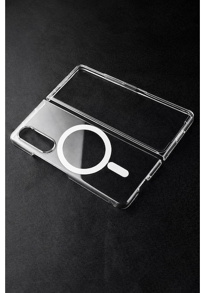 Samsung Uyumlu Galaxy Z Fold 3  Kamera Korumalı Magsafe Wireless Şarj Özellikli Lüks Şeffaf Silikon Telefon Kılıfı Şeffaf