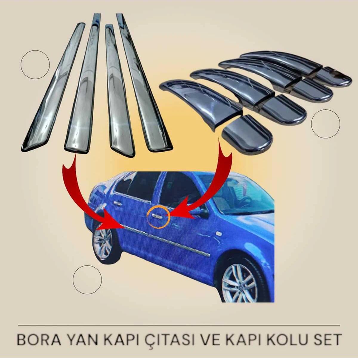 Ueskrom Bora Yan Kapı Çıtası Ve Kapı Kolu Krom Set