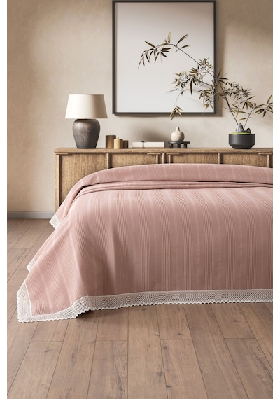 Tek Kişilik Kopanaki Dantelli Waffle Pike-160x230 Cm Gulkurusu Gül Kurusu