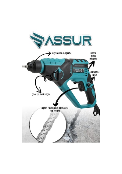 Assur ASR507 250W Darbeli Kırıcı Delici Hilti Mavi