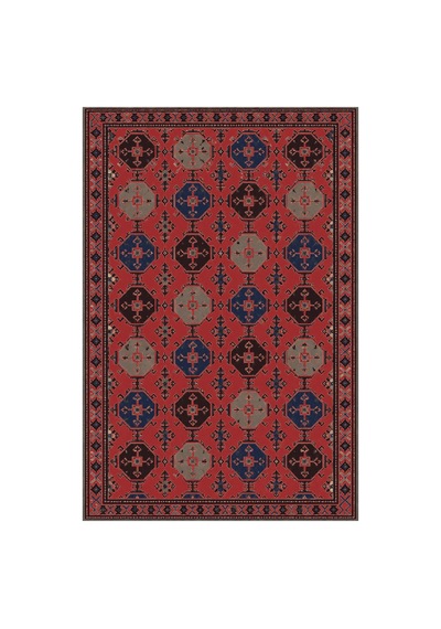 Kartela Halı Afgan Türkmen Desenli Otantik Halı Kırmızı Kaymaz Taban Makinede Yıkanabilir 80x120 Cm