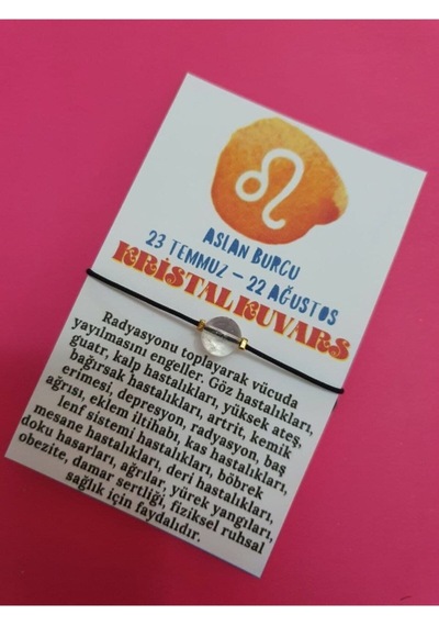 Gümüştel El Sanatları Sertifikalı Aslan Burcu Kristal Kuvars Doğal Taş Ip Burç Bilekliği Çok Renkli