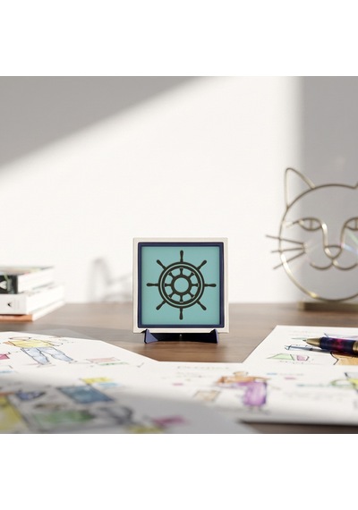 Gemi Dümeni Temalı Modern Dekoratif Obje, Ofis Ve Ev Dekoru İçin Karakterli Bir Seçim 10x10 Cm