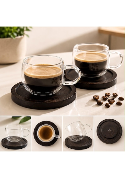 2 Li Good Morning Kahve Fincanı- Kahve Altlığı Şeffaf