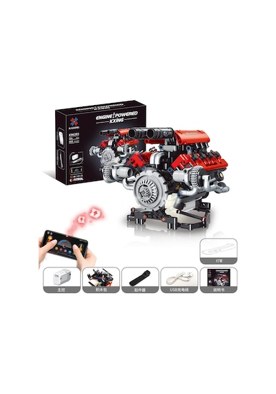 Ferrari V8 Motorundan Esinlenen 680 Parça Uzaktan Kontrollü Işıklı Mekanik Motor Modeli