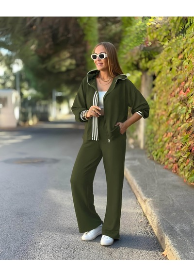 Hazego Kadın Uzun Kollu Kapşonlu Onu Şerit Detaylı Fermuarlı Viskon Iki Iplik Bluz Ve Pantolon Ikili Takım Yeşil Hazego Kadın Uzun Kollu Kapşonlu Onu Şerit Detaylı Fermuarlı Viskon Iki Iplik Bluz Ve Pantolon Ikili Takım Yeşil