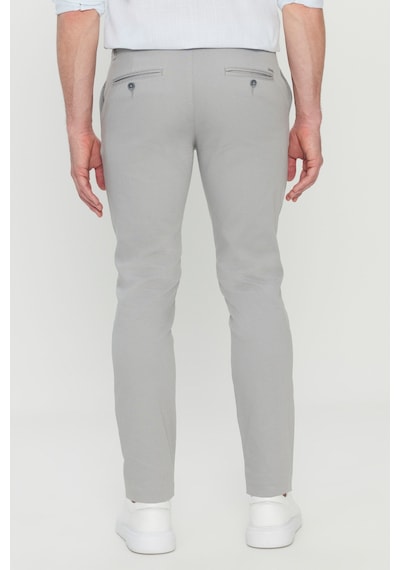 AC&Co / Altınyıldız Classics  Erkek Grı Pamuklu Slim Fit Dar Kesim Armürlü Yan Cepli Esnek Casual Pantolon Gri