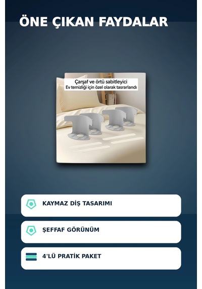 4'lü Şeffaf Çarşaf Ve Yorgan Sabitleyici Kaymaz Dişli Tasarım, Ev Temizliği İçin Pratik Çözüm .