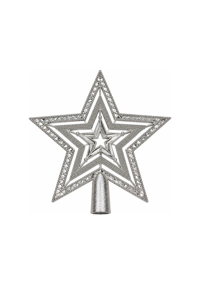 Bakgelal Lüks Yılbaşı Çam Ağacı Tepeliği - 20 Cm Özel İşlemeli & Desenli Gümüş Silver Işıltılı Yıldız Ağaç Süsü - 9079606790357 Diğer