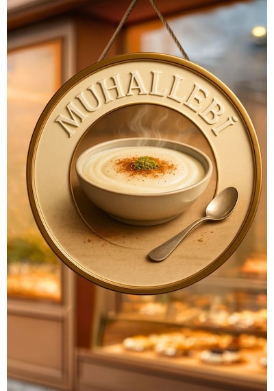 Muhallebi Temalı İpli Ahşap Kapı Duvar Süsü, Pastane, Tatlı Dükkanı, Cafe Tablo Dekoru
