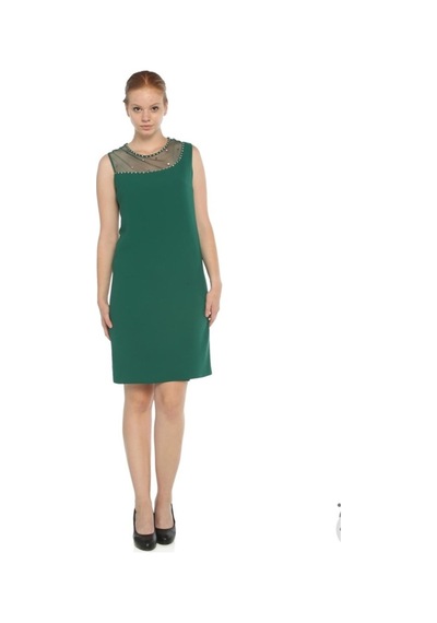 4011Ay-Nidya Moda Büyük Beden Işli Krep Elbise Yeşil
