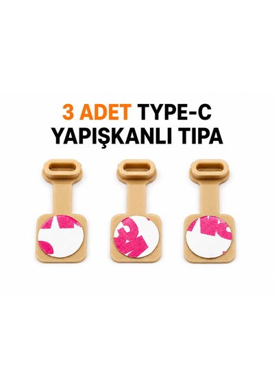 Krem Renk Type-c Toz Önleyici Tıpa Kaliteli Yapışkanlı Port Koruyucu Esnek 3 Adet
