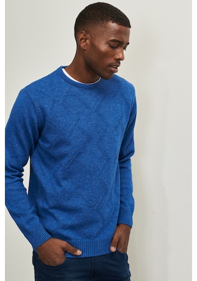 AC&Co / Altınyıldız Classics Erkek Saks Mavi Standart Fit Normal Kesim Bisiklet Yaka Jakarlı Yünlü Triko 4A4923100205SKSXL Saks
