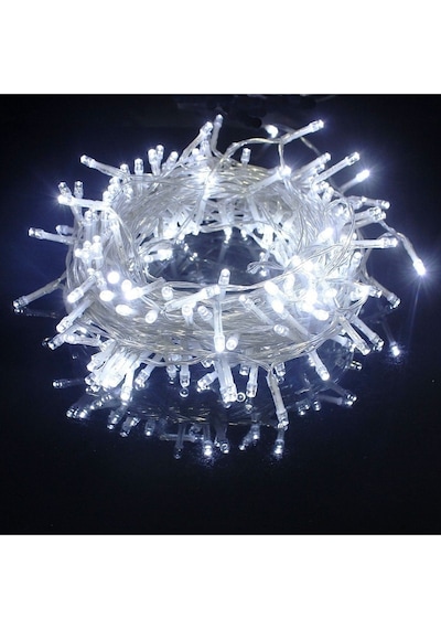 Yılbaşı Dekor Işıkları 10 Metre 100 Led Beyaz Led Işık Beyaz İp Led Işık Modlu 220 Volt Fişli Model Gün Işığı