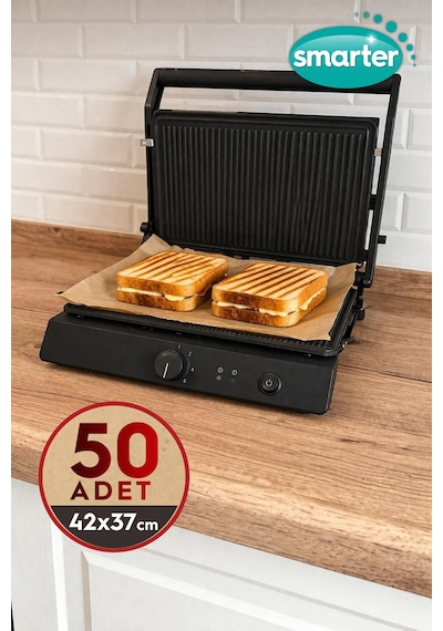 Smarter 50 Adet Ağartılmamış Hazır Kesilmiş Pişirme Kağıdı Airfryer 42x37cm Yapışmaz