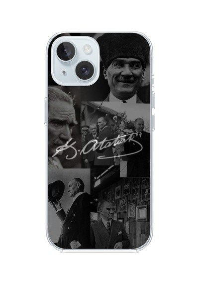 Apple Uyumlu iPhone 15 Kemal Atatürk İmza Baskılı Silikon Kılıf Renkli