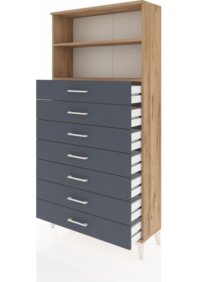 Arges Dolap 2 Raflı 7 Çekmeceli 88x30x182 Çam-antrasit Çam