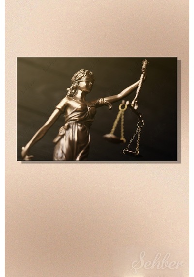 Bronz Renkli Bir Adalet Tanrıçası Themis Lady Justice Figürü Yatay Kanvas Tablo 3868 Çok Renkli