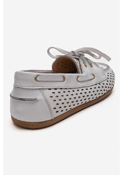 Luvishoes Stevo Beyaz Cilt Hakiki Deri Delikli Bağcıklı Kadın Loafer Ayakkabı