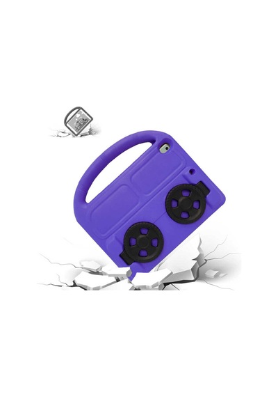 İpad 10.2 9.nesil Uyumlu Nxxa Wheel Car Tekerlek Standlı Tablet Eva Silikon Kılıf-mor Arka Kapak