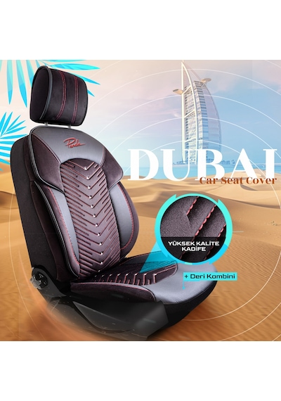 Panda Dubai Serisi Kadife Oto Koltuk Kılıfı Siyah - Kırmızı