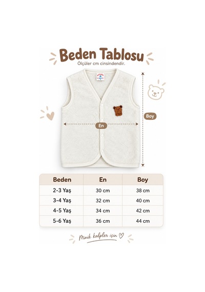 Beniizle Ayıcık Detaylı Unisex Peluş Yelek Beyaz