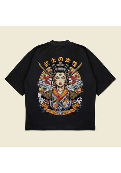 Startmore Samuraigirl Baskılı Oversize Unisex Pamuklu Nefes Alan Kalın Kumaşlı Siyah