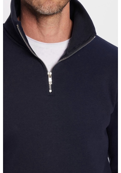 Tudors Unisex Relax Fit Rahat Kesim Pamuklu İçi Polarlı Yarım Fermuarlı Lacivert Dik Yaka Sweatshirt-32669 Lacivert