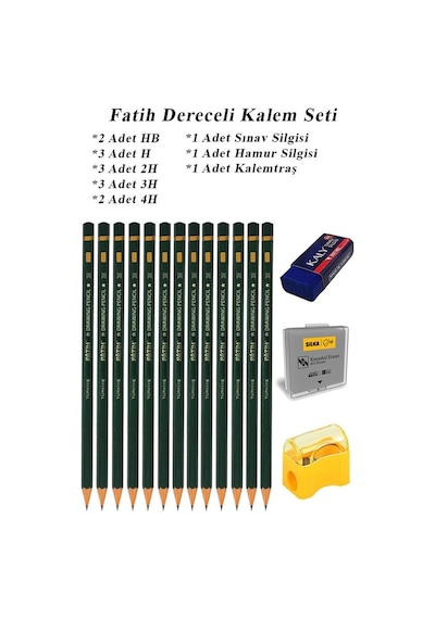 Resim Kalemi Fatih Dereceli Kalem Seti Karakalem Seti Hb H 2h 3h 4h 16'lı Set Sınav Silgisi Ve Hamur Silgi Kalemtraş