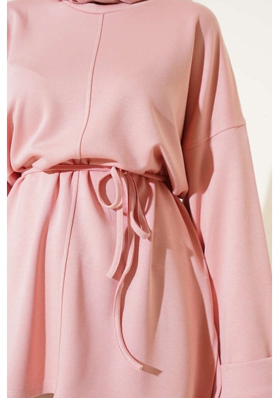Unika Boutique Modal Kumaş Kuşaklı Tesettür Tunik Pembe