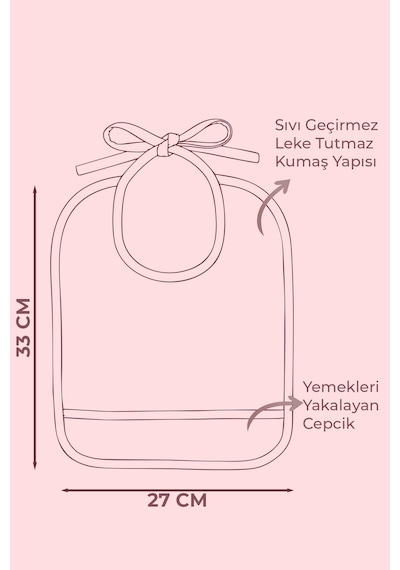 Proof 3'lü Sıvı Su Geçirmez Bebek Mama Önlüğü Ağız Silme Mendili Bağlamalı 3 Prç PembeGrup 6-24 Ay