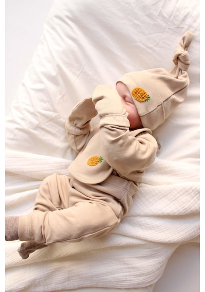 Oh Lala Koala Ananas Nakışlı 5li Uzun Kollu Yenidoğan Set Vizon