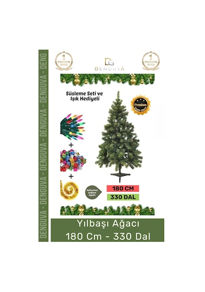 Premium Kutu Süsleme Seti Yılbaşı Çam Ağacı Renkli Işığı Yeni Yıl Süsleri Noel Paketi 180 Cm 330 Dal