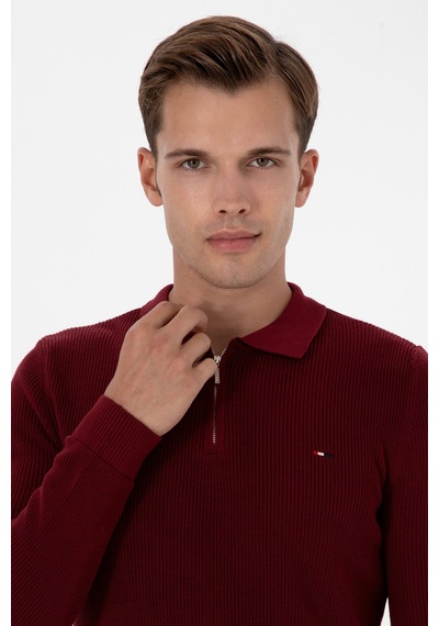 U.S. Polo Assn. Erkek Regular Fit Fermuarlı Bordo Basic Kazak 50313685-VR014