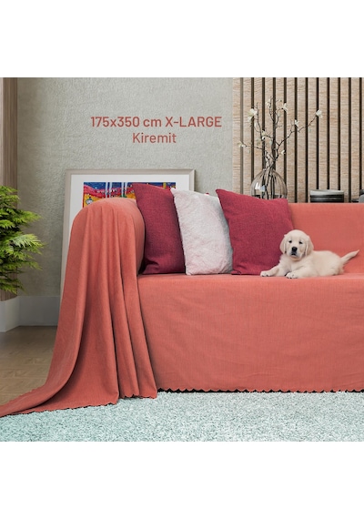 Kaymaz Koltuk Örtüsü Çift Taraflı Mikrofiber Şönil 175x350 Cm Xl- Kiremit Kedi Köpek Ve Çocuk Dostu Kiremit