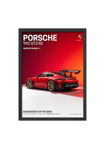 Porsche 992 Gt3 Rs Ahşap Çerçeveli Poster, Dekoratif Araba Duvar Tablosu